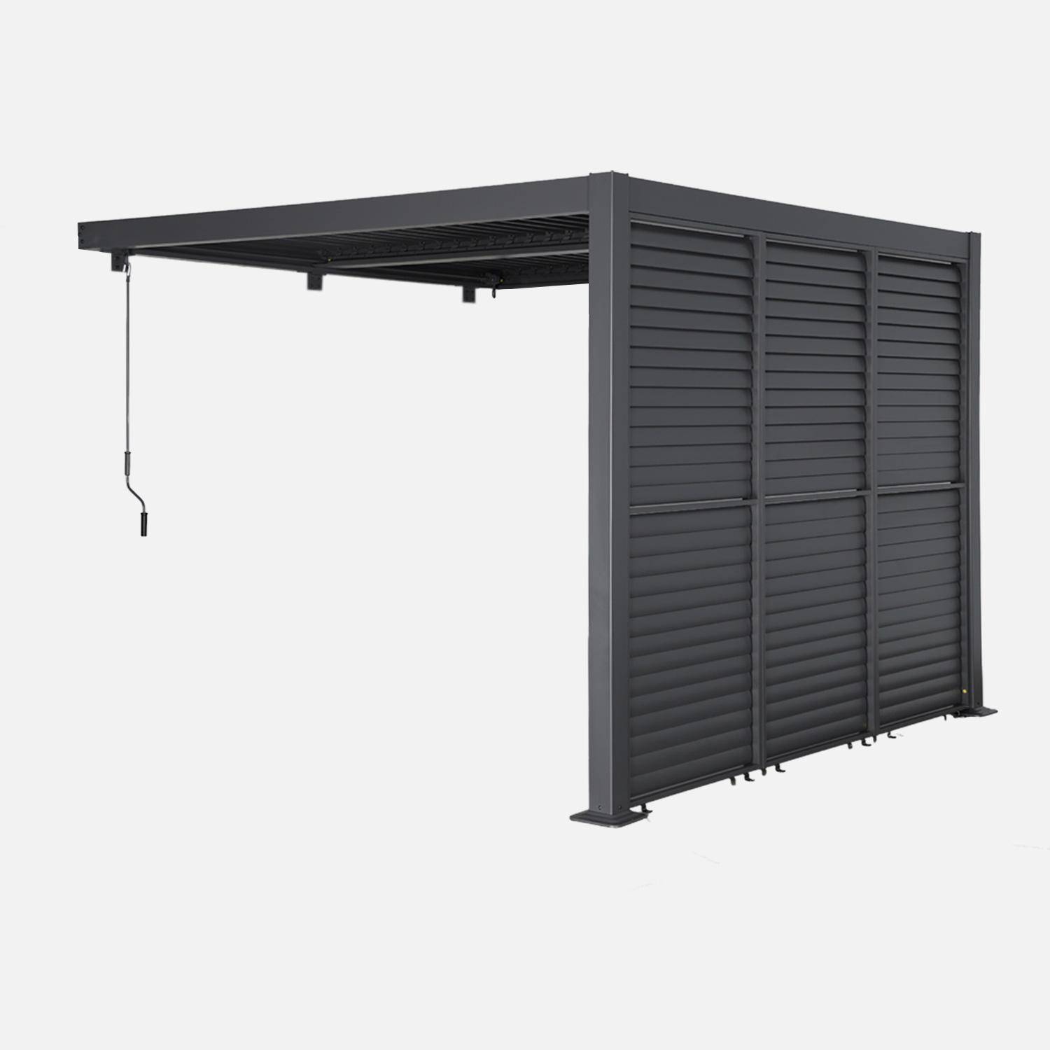 Pérgola bioclimática de aluminio adosada 3x3m + 3 persianas 100cm, Palace 3x3m adosada + accesorios, Antracita, 293x289x224 cm Photo3