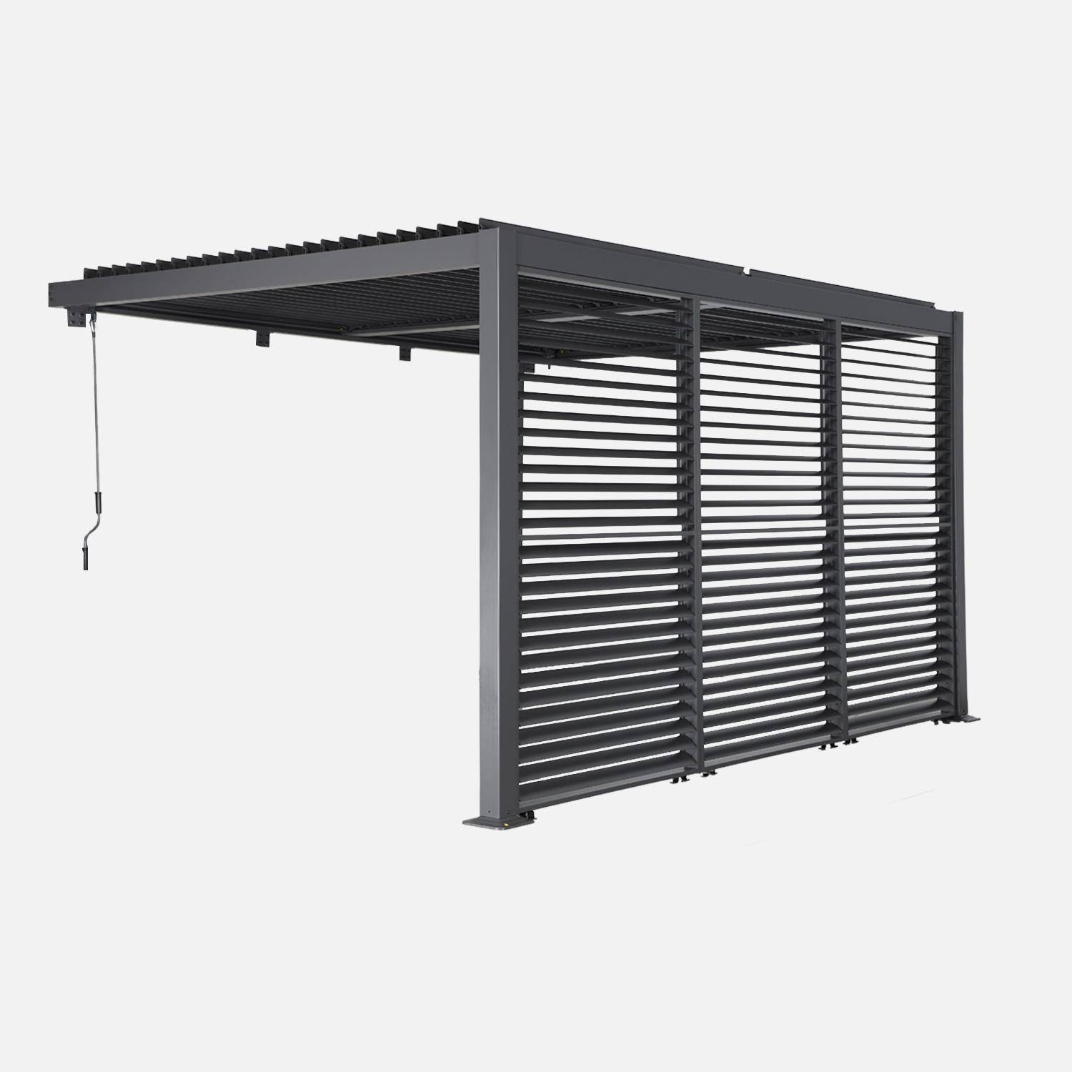 Pergola bioclimatica in alluminio addossata 4x3m + 3 persiane 130cm con lamelle orientabili , Palace 4x3m addossata + accessorio, Antracite, 388x292x224 cm Photo2
