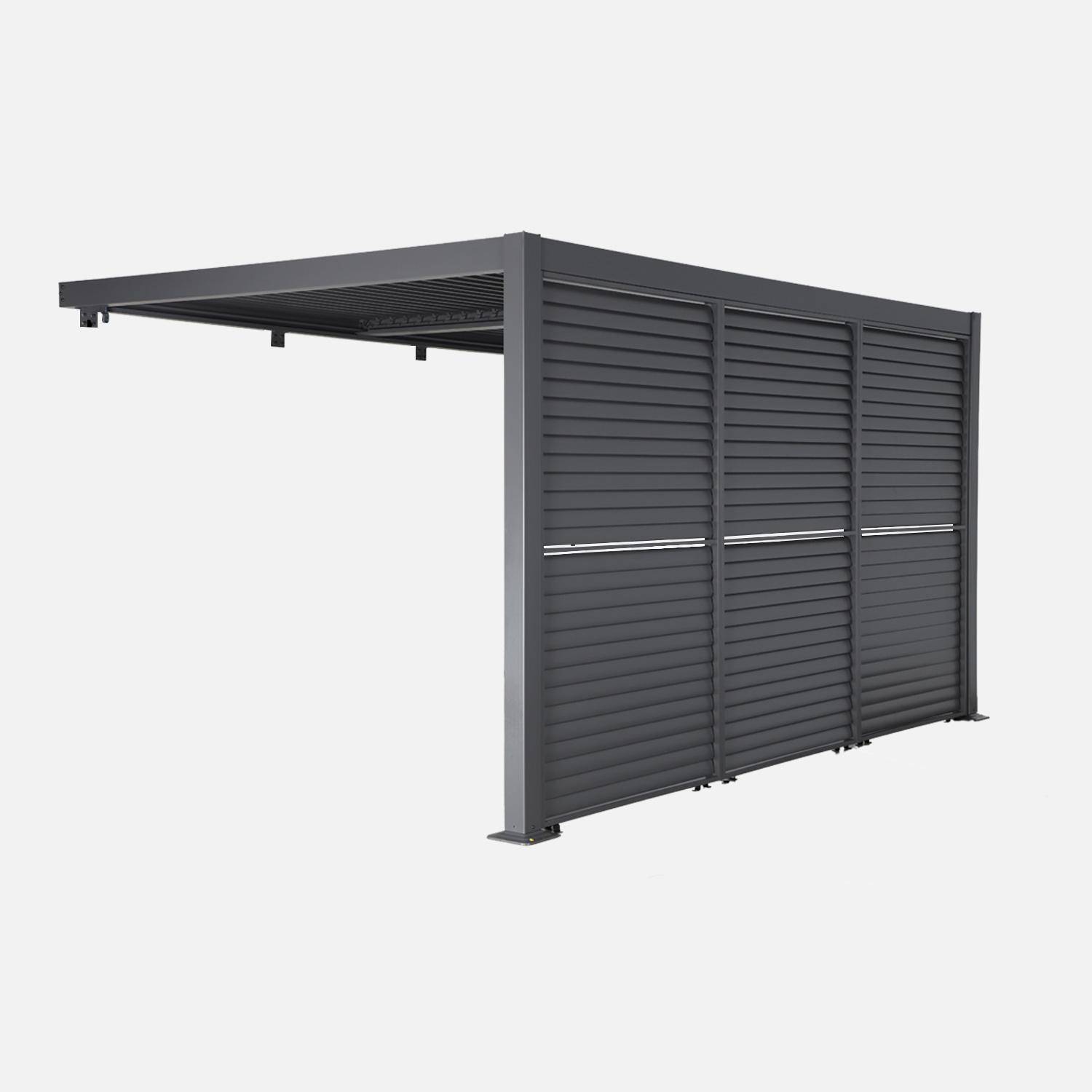 Pergola bioclimatica in alluminio addossata 4x3m + 3 persiane 130cm con lamelle orientabili , Palace 4x3m addossata + accessorio, Antracite, 388x292x224 cm Photo3