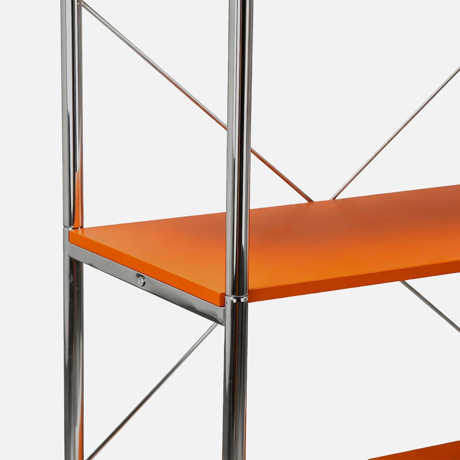 Scaffale libreria in metallo cromato ed effetto legno, 5 livelli, Lennox, Arancione, 80x40x180 cm Photo4