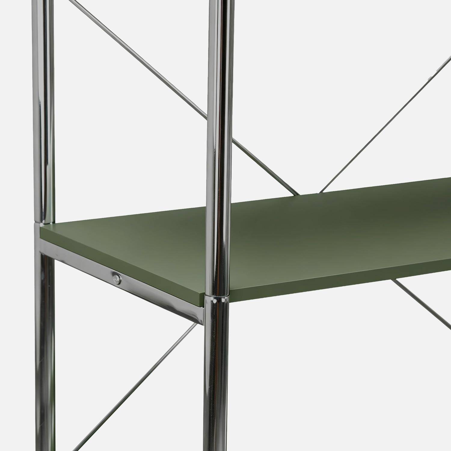 Scaffale libreria in metallo cromato ed effetto legno, 5 livelli, Lennox, Verde kaki, 80x40x180 cm Photo4
