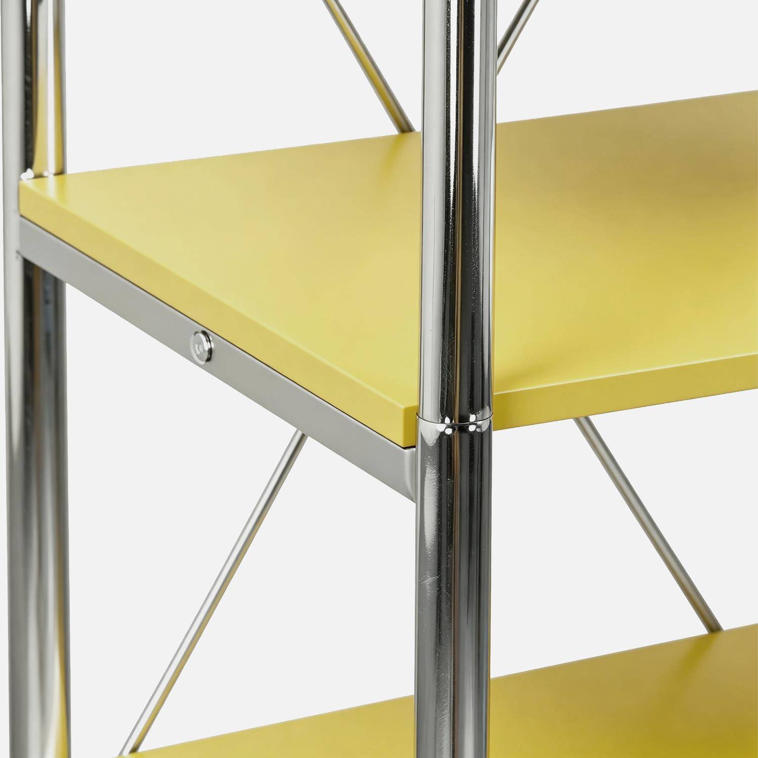 Scaffale libreria in metallo cromato ed effetto legno, 5 livelli, Lennox, Giallo, 80x40x180 cm Photo4