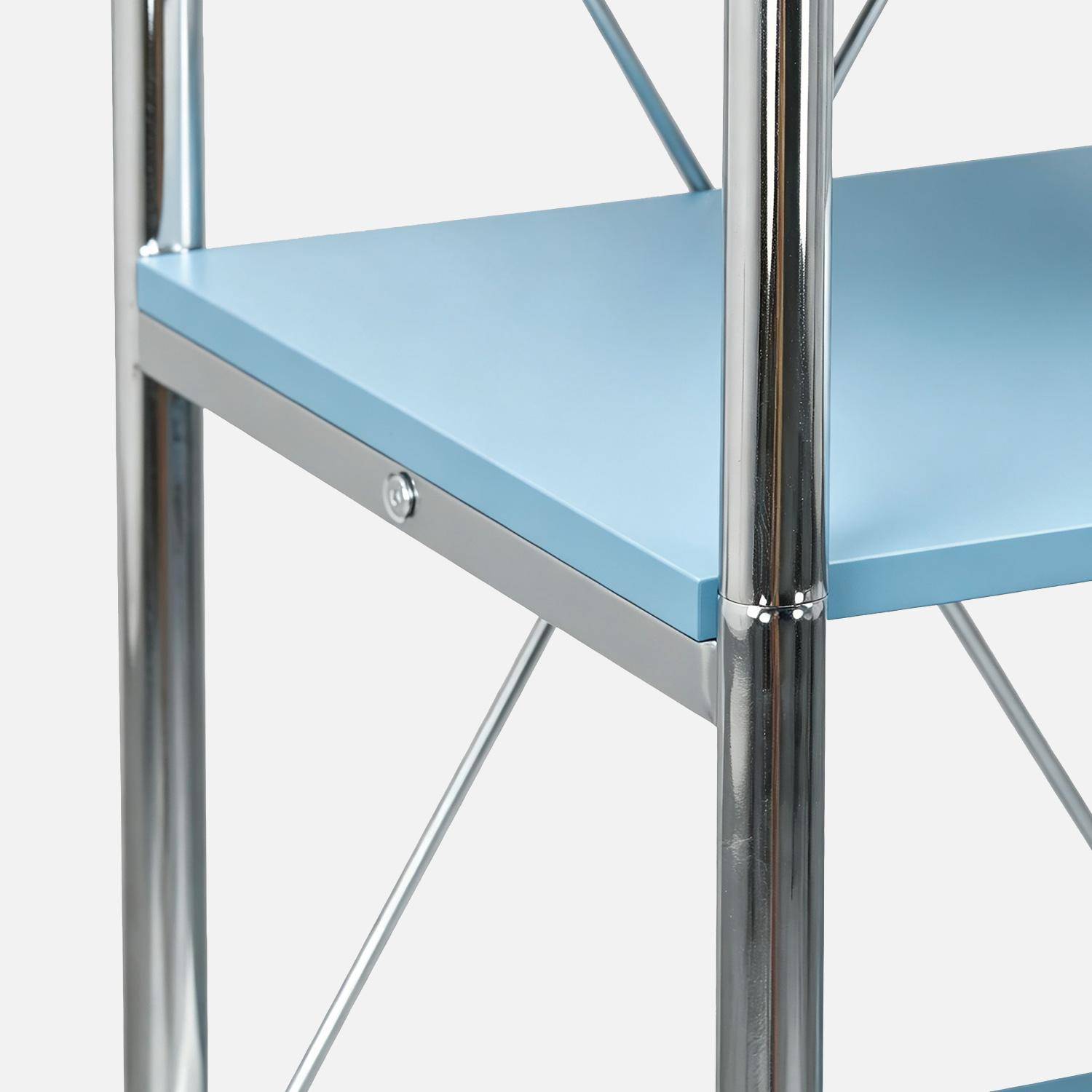 Scaffale libreria in metallo cromato ed effetto legno, 5 livelli, Lennox, Blu chiaro, 80x40x180 cm,sweeek,Photo4
