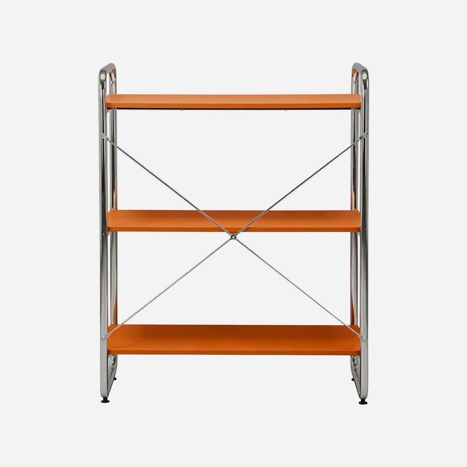 Scaffale libreria in metallo cromato ed effetto legno, 3 livelli, Lennox, Arancione, 80x40x103.5 cm Photo3
