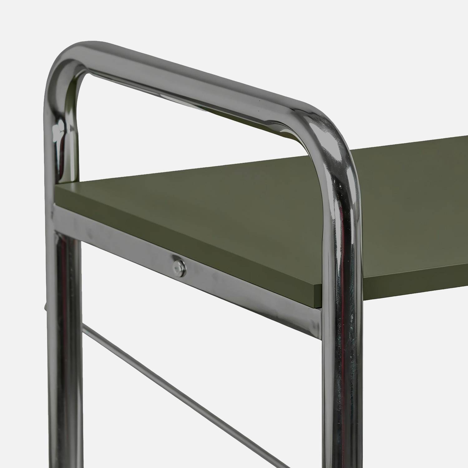 Scaffale libreria in metallo cromato ed effetto legno, 3 livelli, Lennox, Verde kaki, 80x40x103.5 cm Photo4