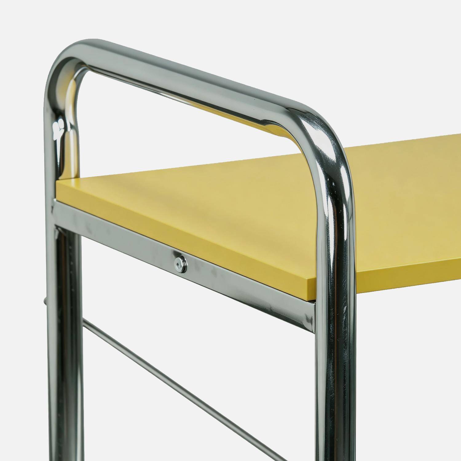 Scaffale libreria in metallo cromato ed effetto legno, 3 livelli, Lennox, Giallo, 80x40x103.5 cm Photo4