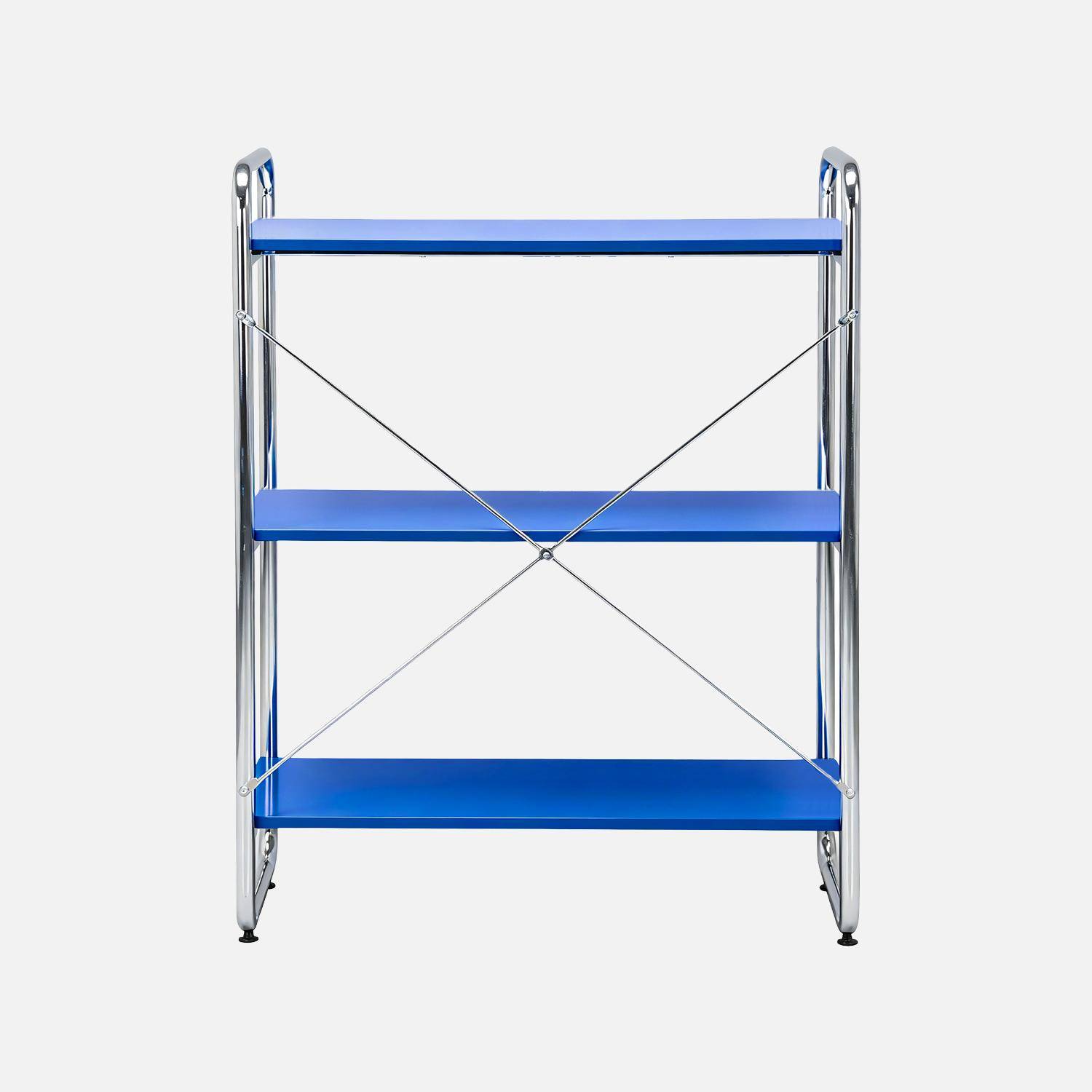 Scaffale libreria in metallo cromato ed effetto legno, 3 livelli, Lennox, Blu scuro, 80x40x103.5 cm Photo3
