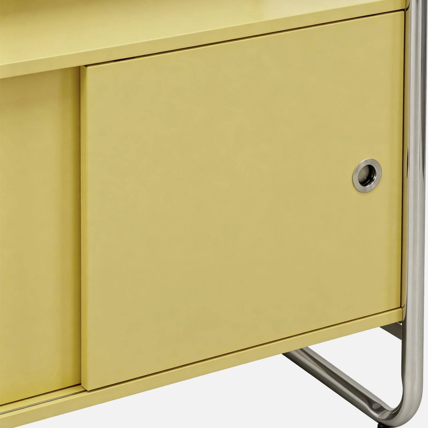Scaffale libreria in metallo cromato ed effetto legno con 2 ante scorrevoli, 5 livelli, Lennox, Giallo, 80x40x180 cm Photo5