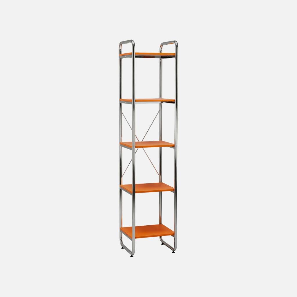 Etagère métal chromé et décor bois 5 niveaux orange