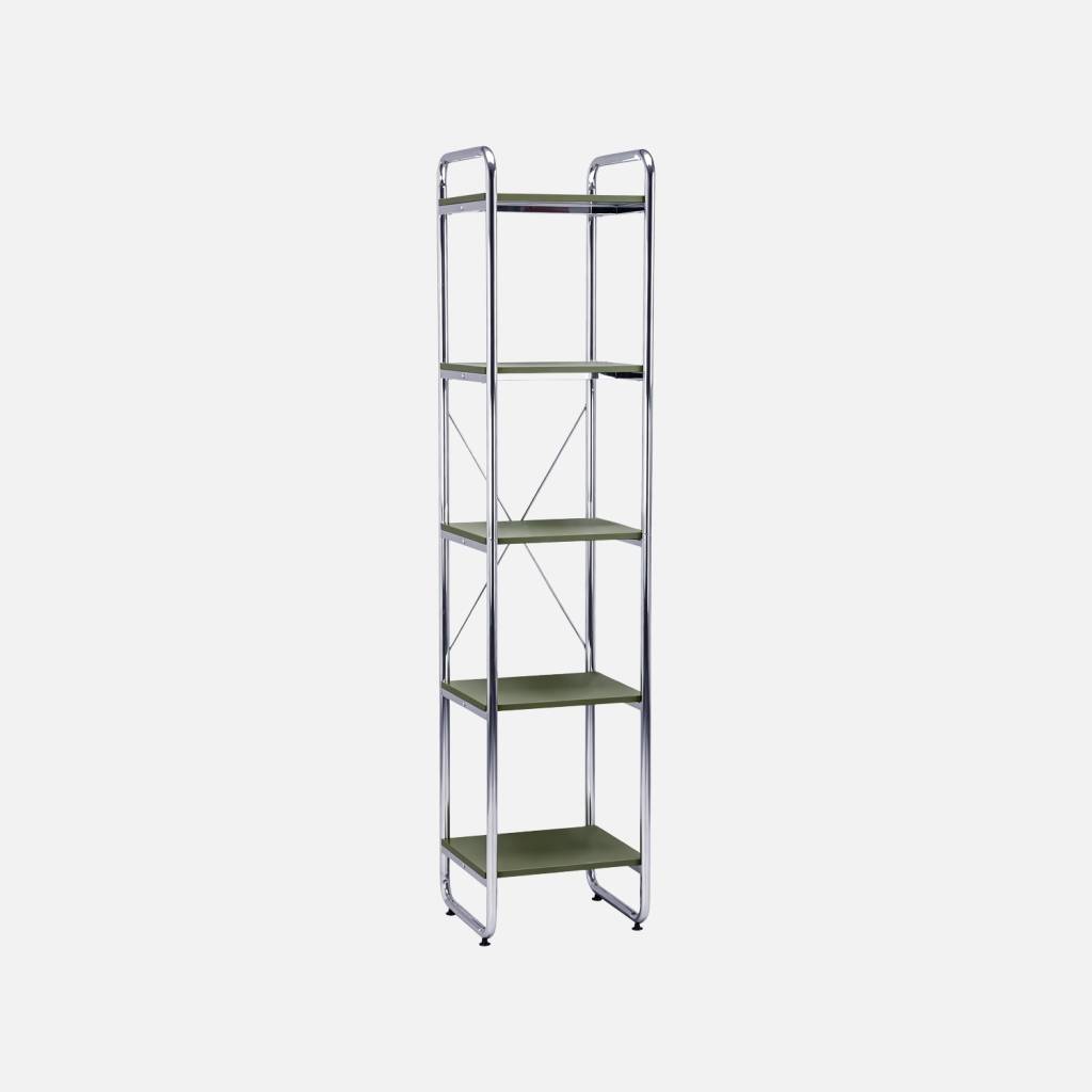 Etagère métal chromé et décor bois 5 niveaux kaki