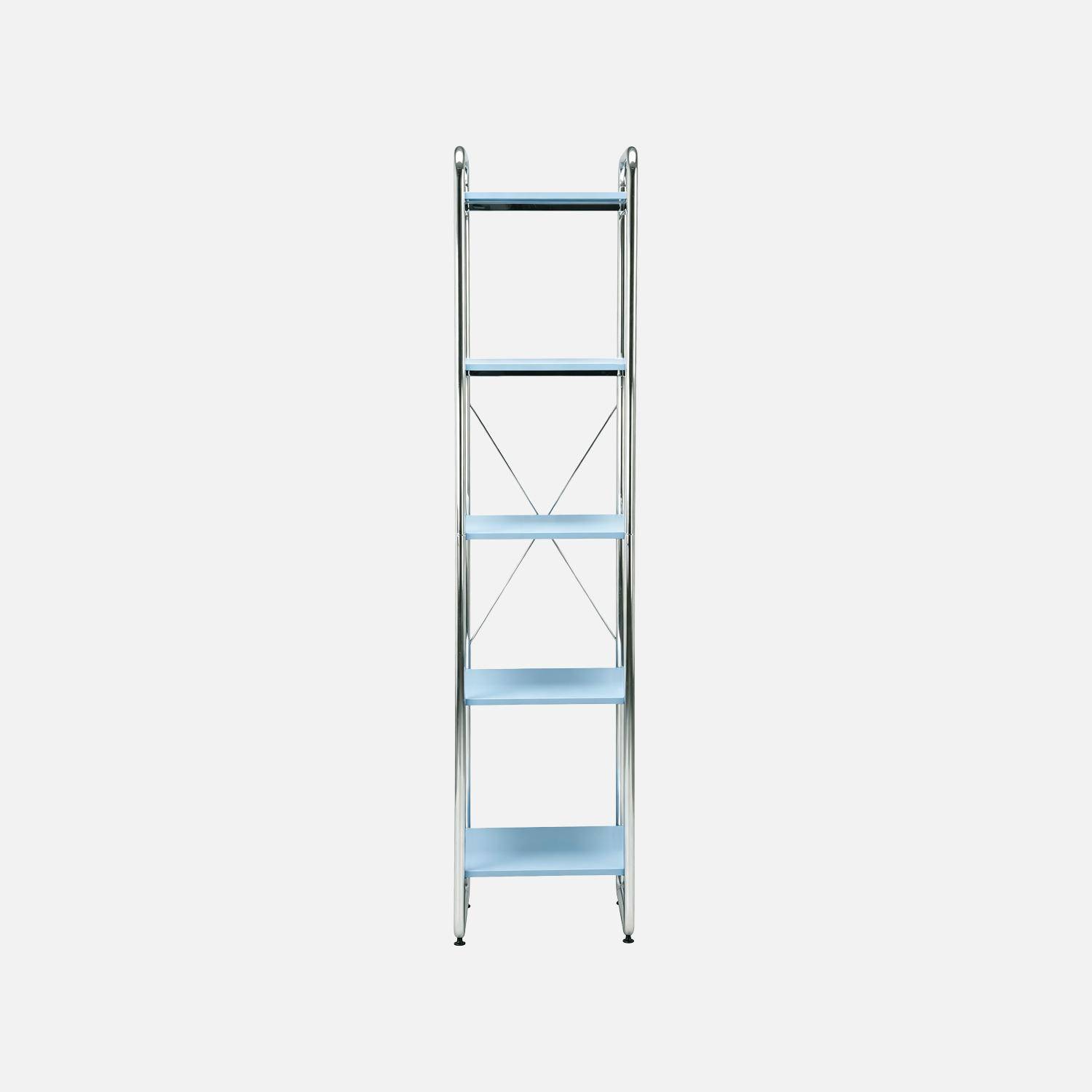 Etagère métal chromé et décor bois 5 niveaux bleu clair - Lennox Photo2
