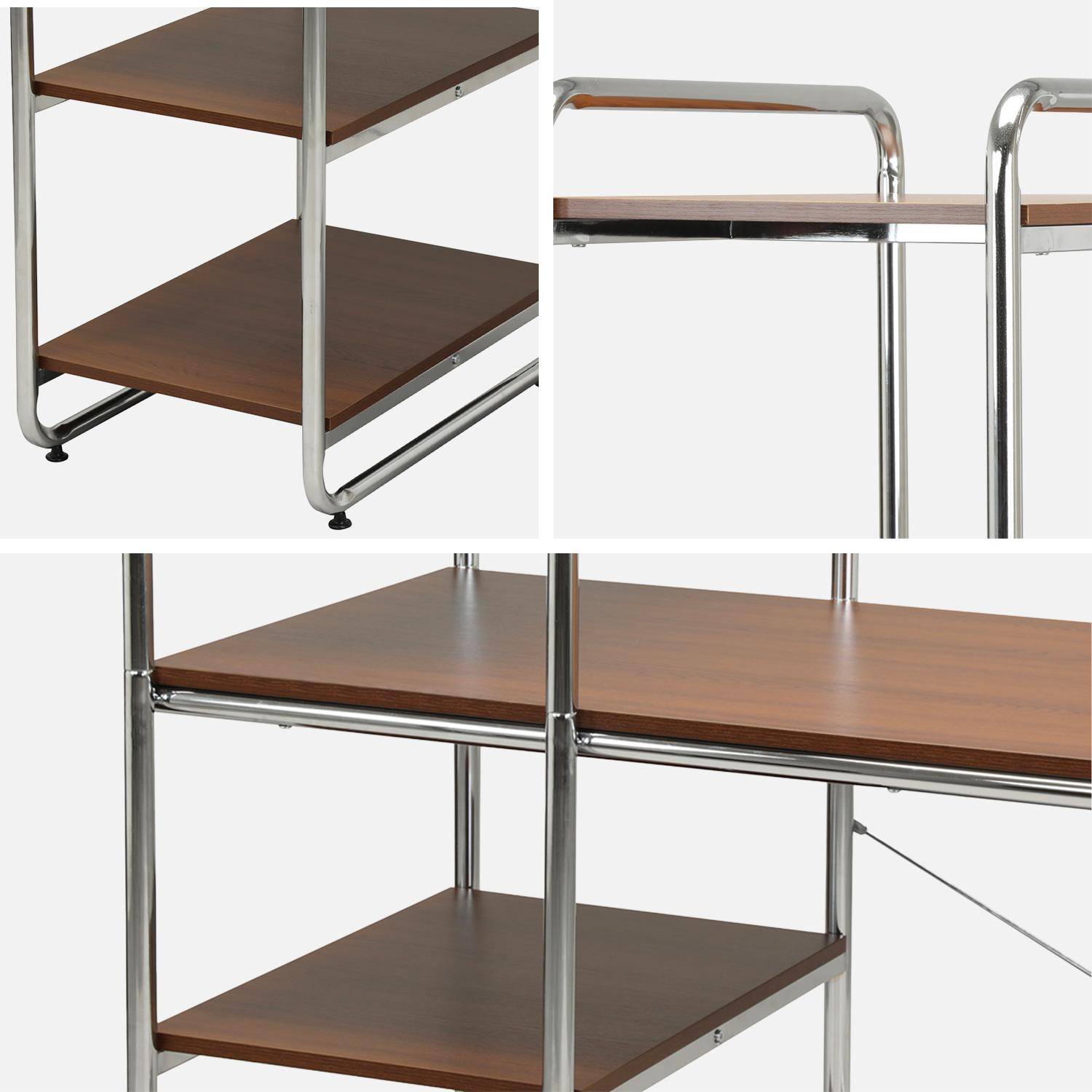 Bureau décor bois et acier chromé avec étagères intégrées noyer - Lennox Photo3