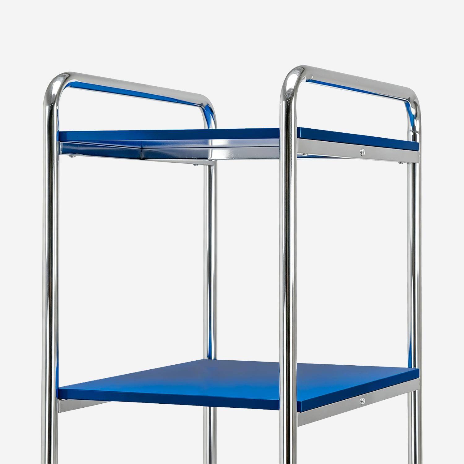 Bureau décor bois et acier chromé avec étagères intégrées bleu foncé - Lennox Photo3