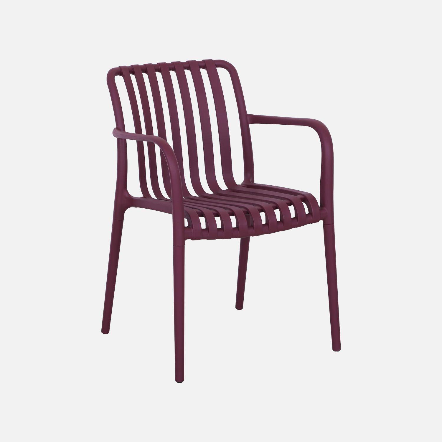 Sillón de jardín con diseño lineal, set de 4, Agathe, Burdeos, 58x55x81 cm Photo3