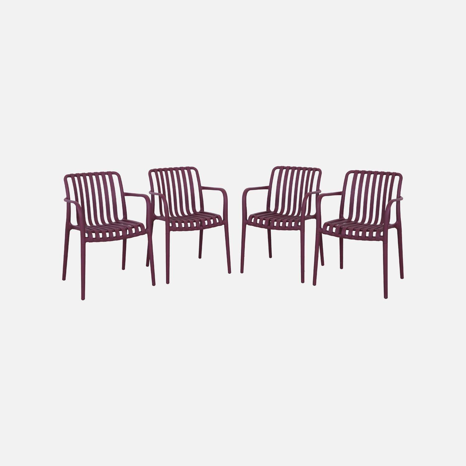 Sillón de jardín con diseño lineal, set de 4, Agathe, Burdeos, 58x55x81 cm Photo2