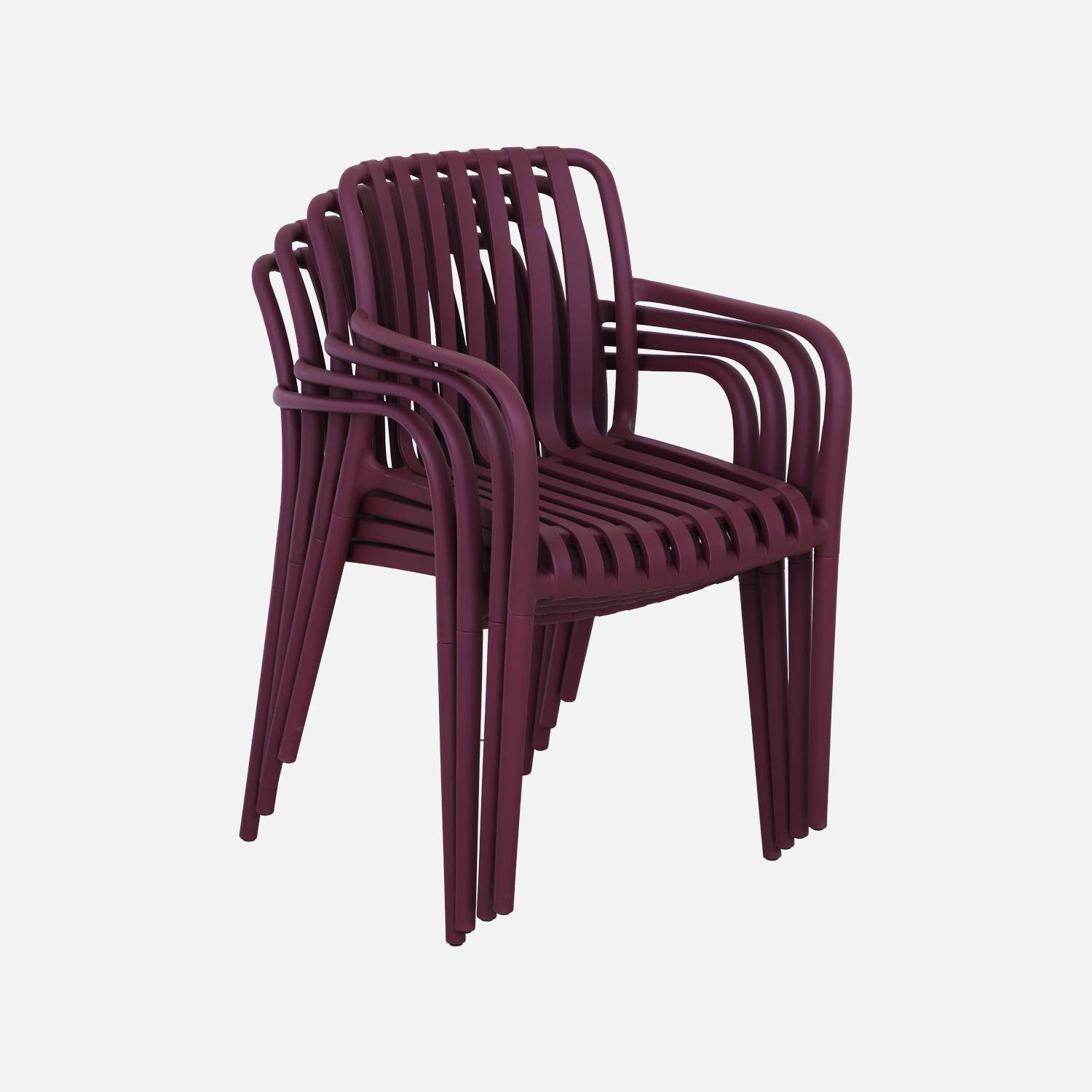 Sillón de jardín con diseño lineal, set de 4, Agathe, Burdeos, 58x55x81 cm Photo5