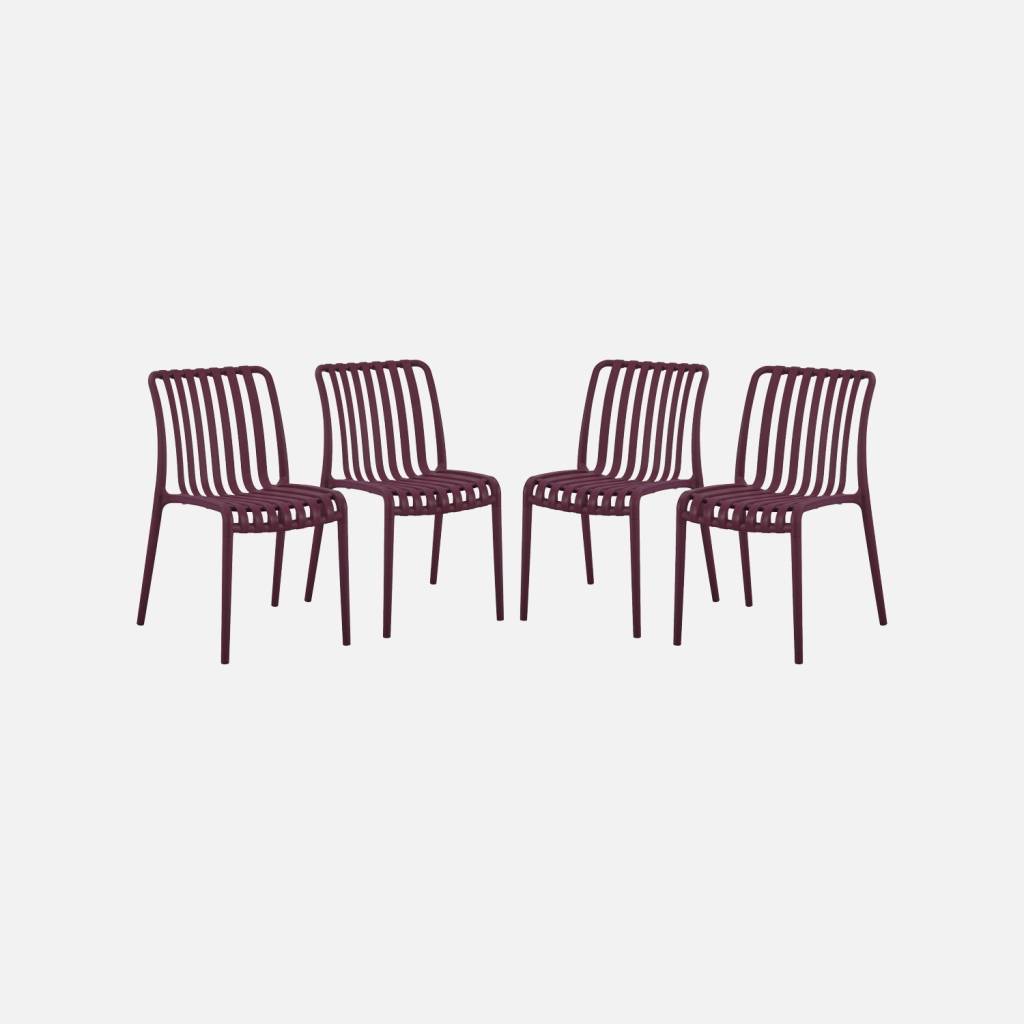 Set 4 sedie da giardino impilabili in plastica, Bordeaux
