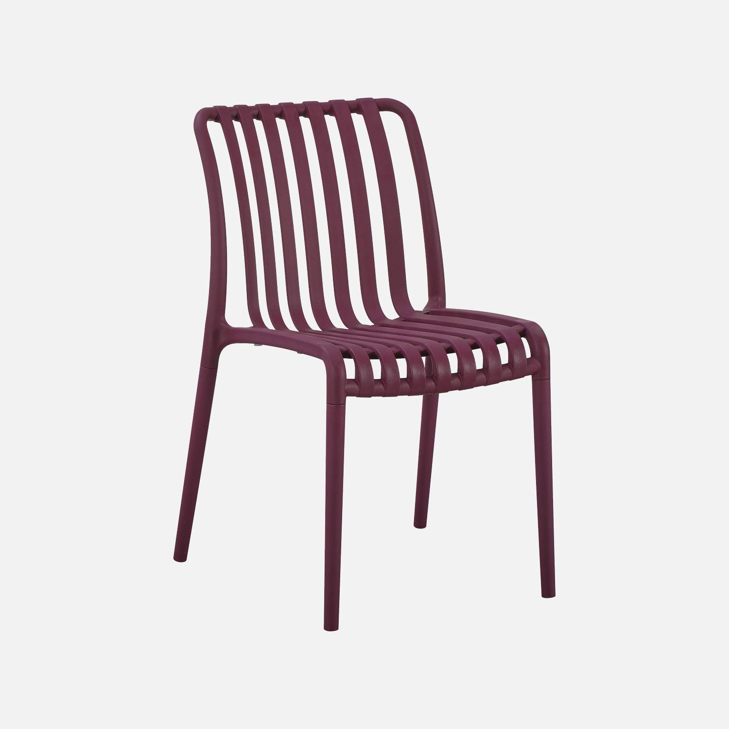 Set 4 sedie da giardino impilabili in plastica, Agathe, Bordeaux, 59x51x80.5 cm Photo3