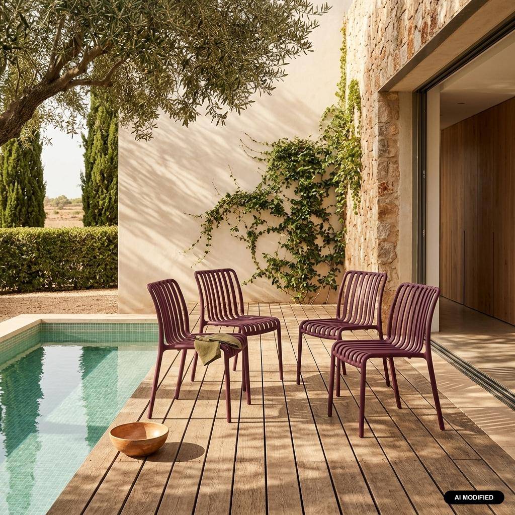 Set 4 sedie da giardino impilabili in plastica, Agathe, Bordeaux, 59x51x80.5 cm Photo1