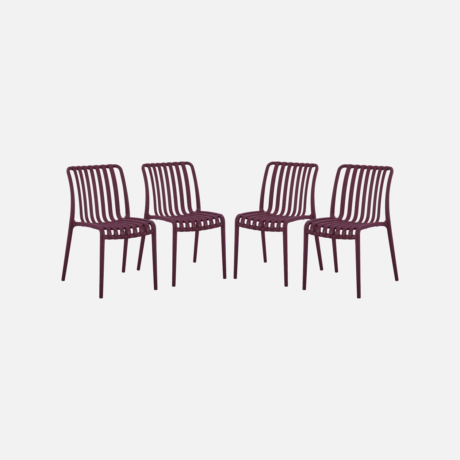 Set 4 sedie da giardino impilabili in plastica, Agathe, Bordeaux, 59x51x80.5 cm Photo2