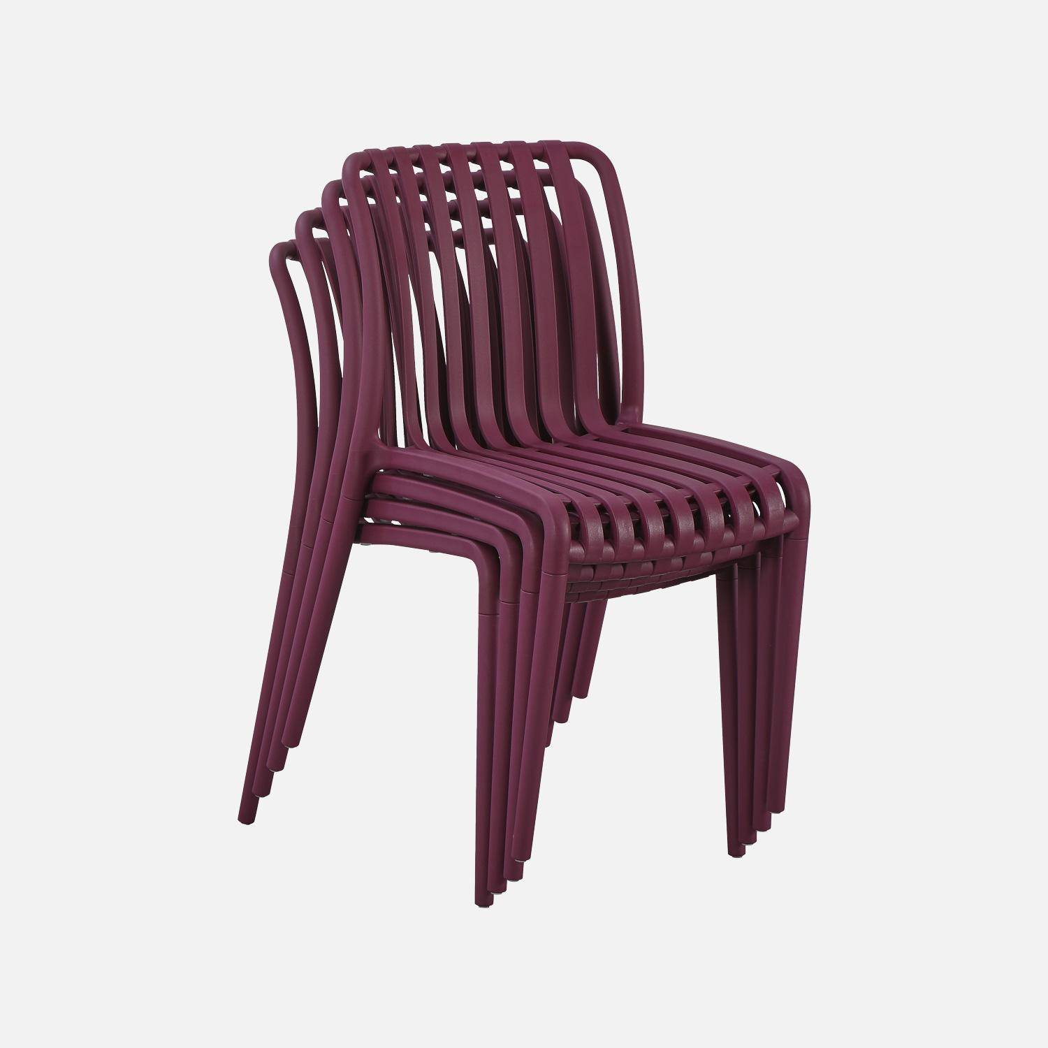 Set 4 sedie da giardino impilabili in plastica, Agathe, Bordeaux, 59x51x80.5 cm Photo5