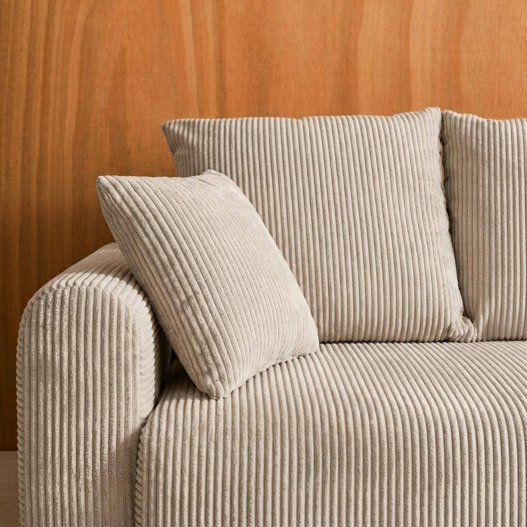 Divano letto in velluto a coste con contenitore, 3 posti, Almo in velluto a coste, Beige grigio, 230x95x85 cm Photo3