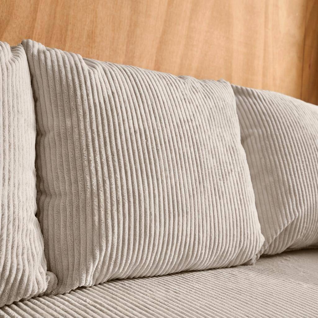 Divano letto in velluto a coste con contenitore, 3 posti, Almo in velluto a coste, Beige grigio, 230x95x85 cm Photo5