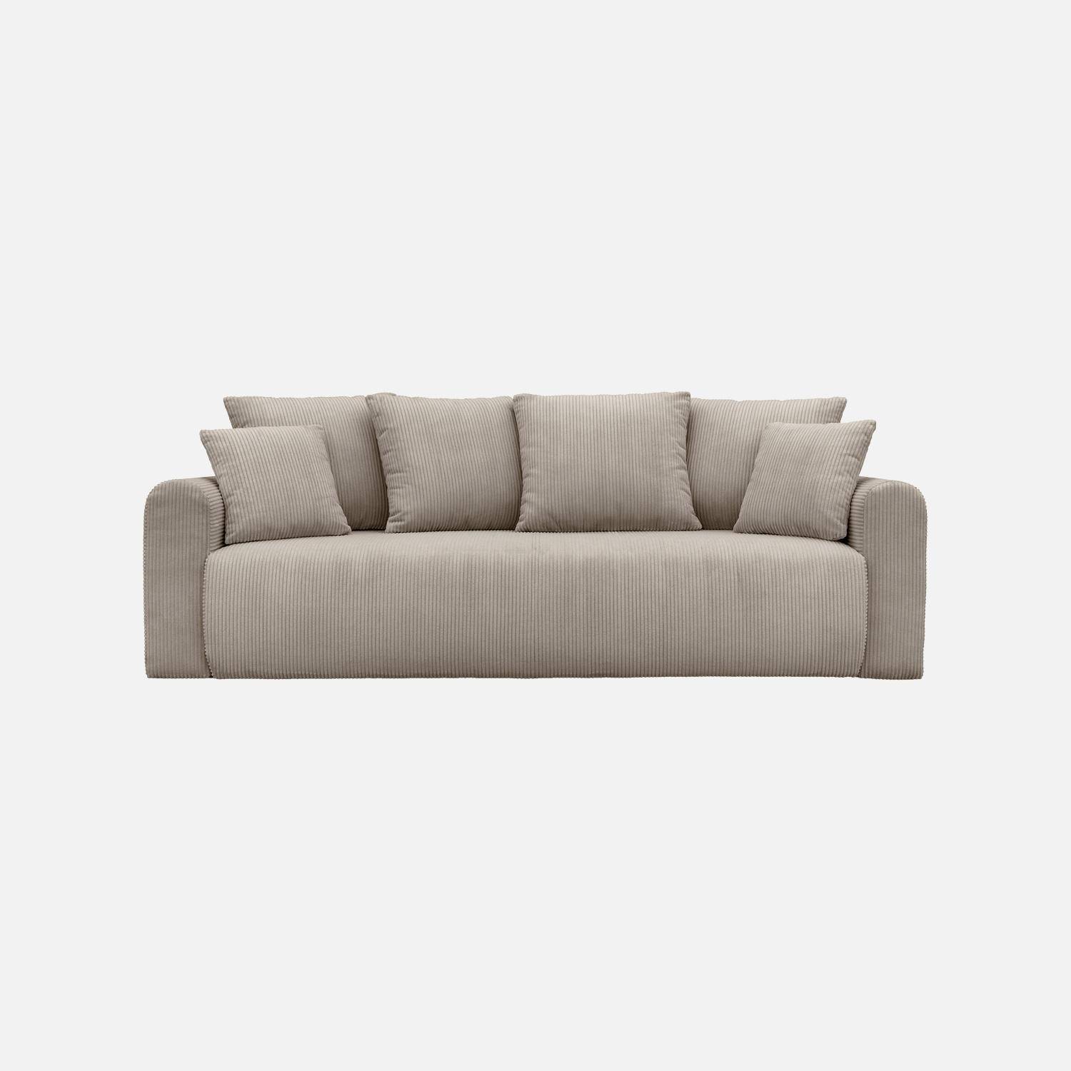 Canapé convertible 3 places velours côtelé avec coffre de rangement taupe - Almo Photo2
