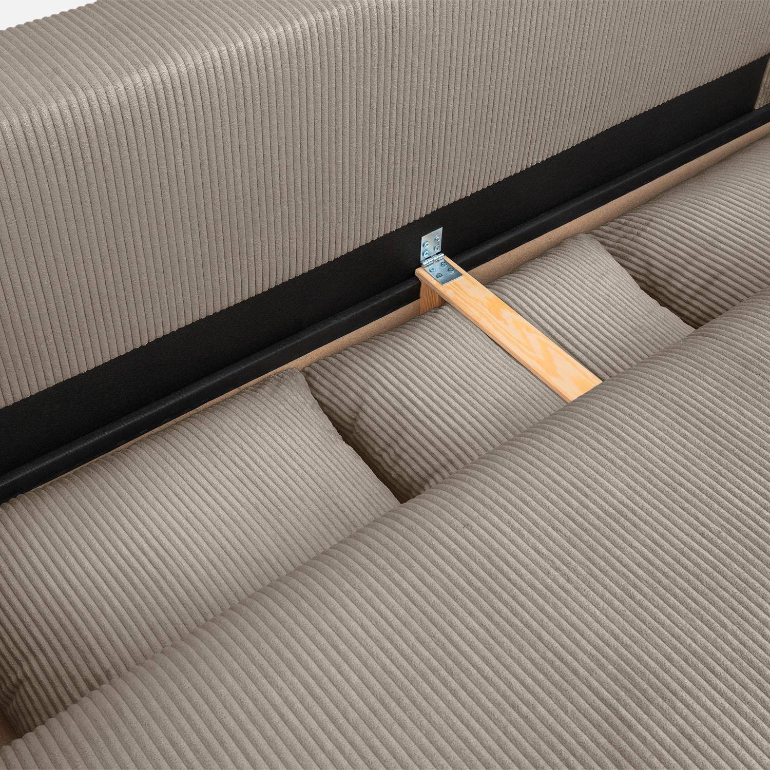Canapé convertible 3 places velours côtelé avec coffre de rangement taupe - Almo Photo5