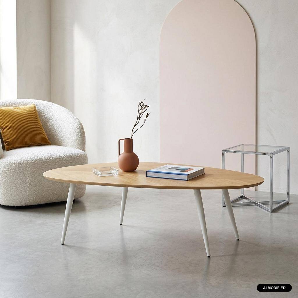 Table basse organique décor bois placage manguier naturel piètement acier - Vanya Photo1