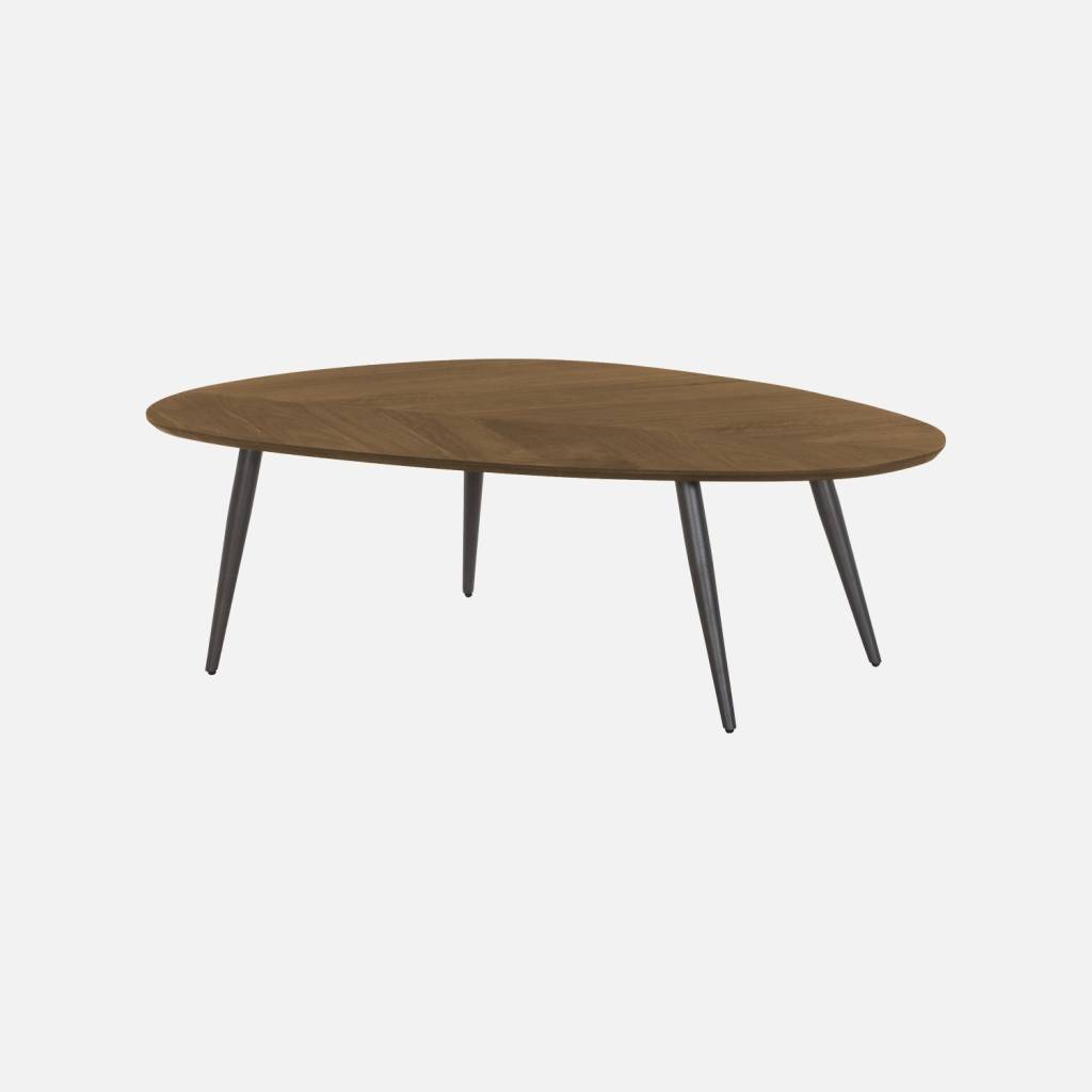 Table basse décor bois placage manguier noyer et acier