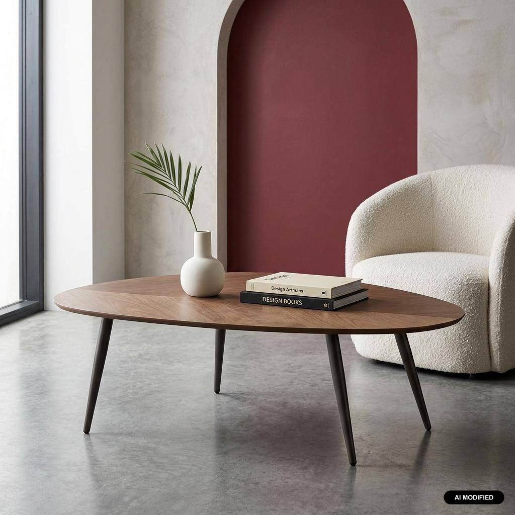 Table basse organique décor bois placage manguier noyer piètement acier - Vanya Photo1