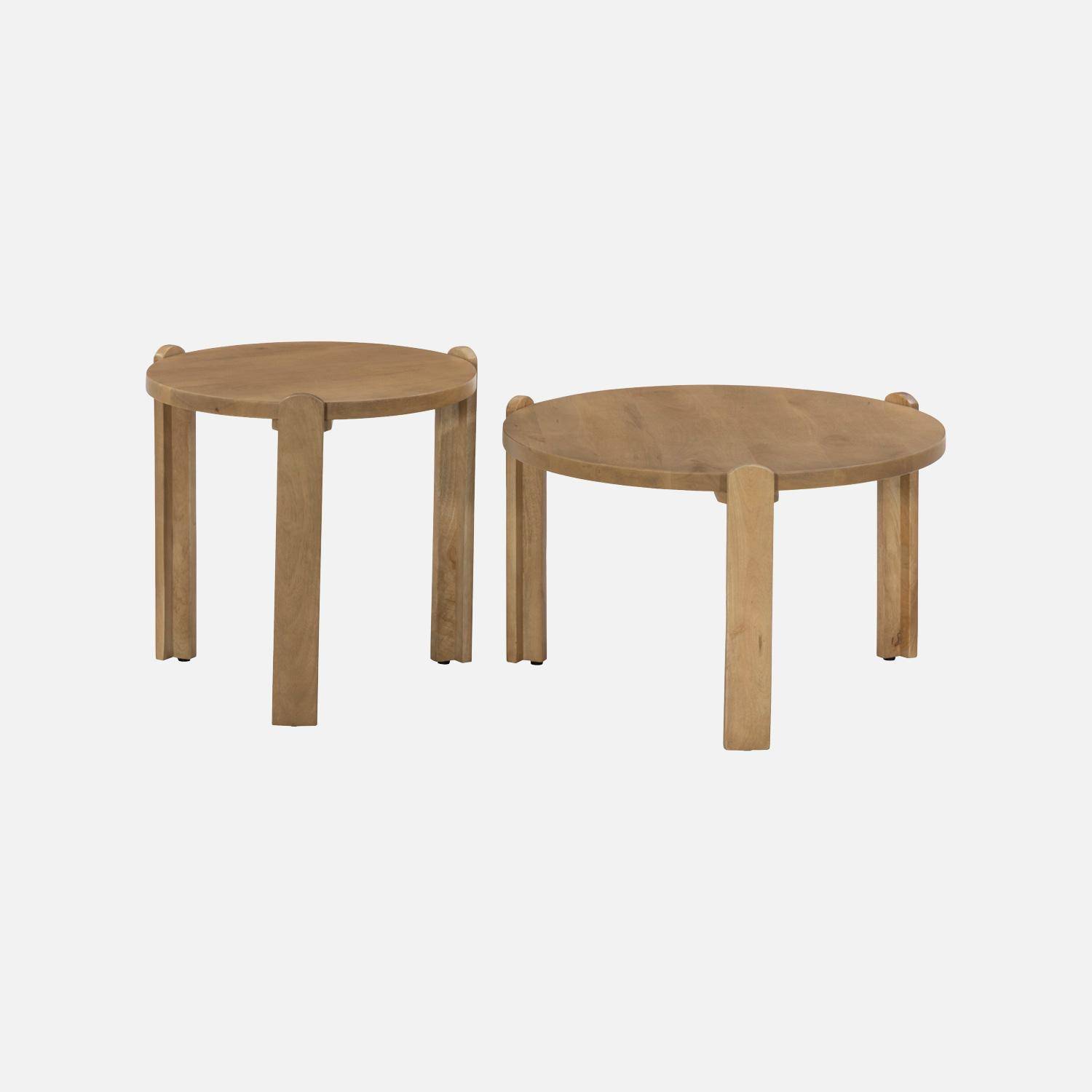 Mesas de centro redondas de madera de mango, set de 2, Pallavi, Natural, 60x50x45 cm Photo2