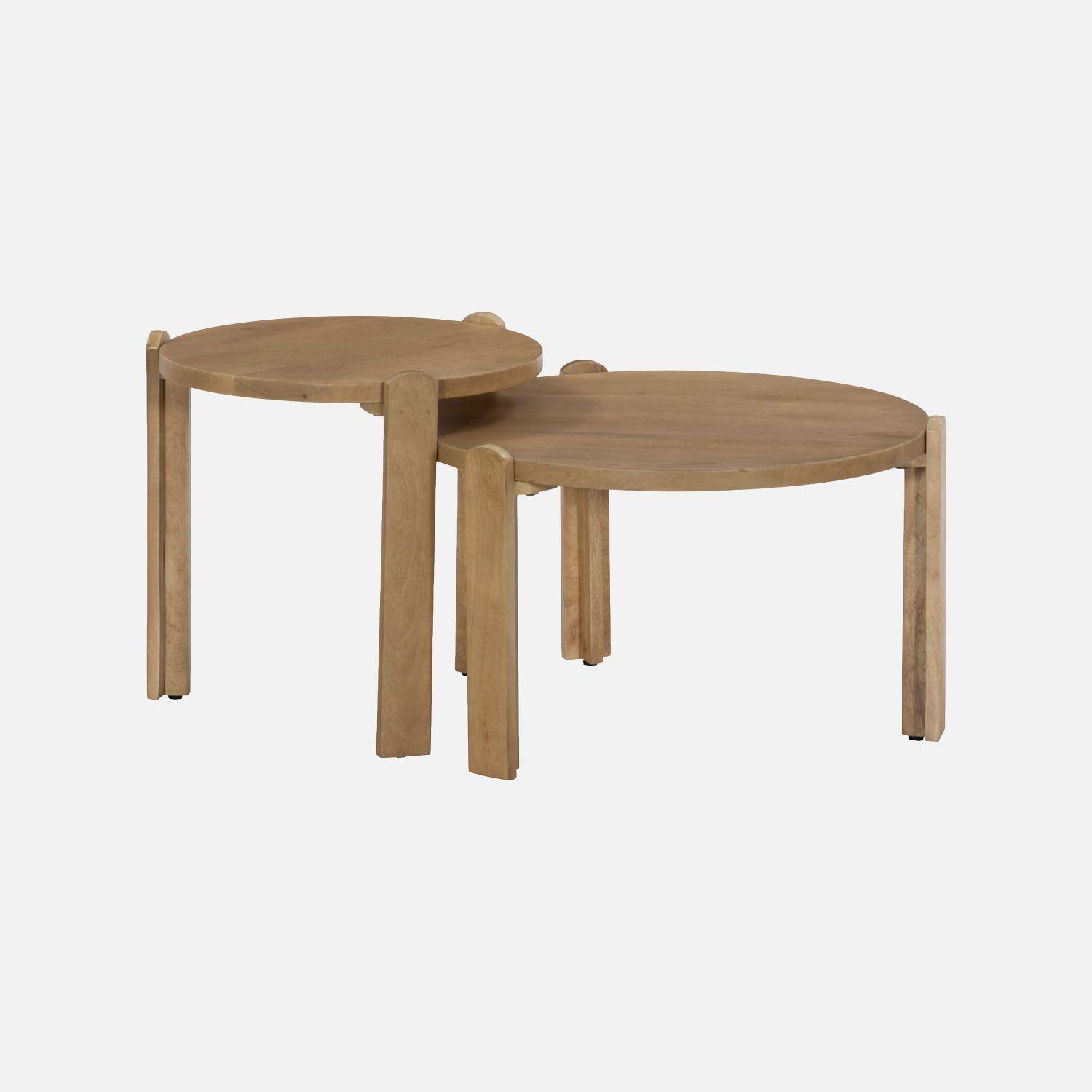Set de 2 tables basses rondes bois de manguier naturel - Pallavi,sweeek,Photo2