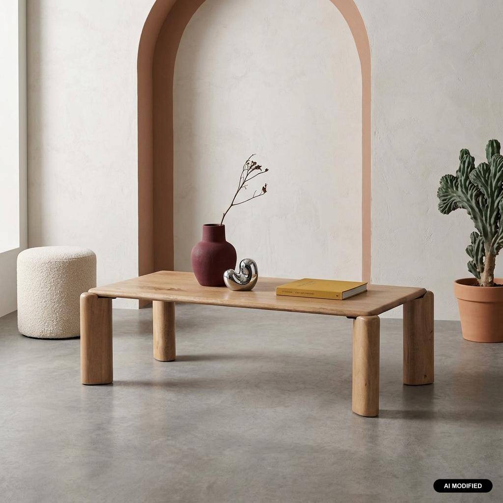 Table basse exotique rectangulaire bois de manguier naturel - Petra Photo1