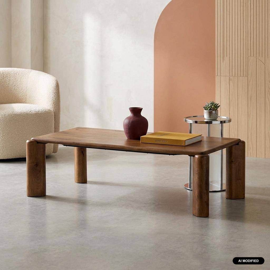 Table basse exotique rectangulaire bois de manguier noyer - Petra Photo1