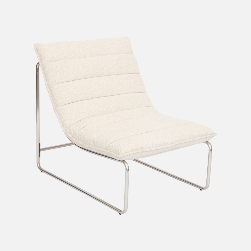 Fauteuil tissu chenille armature chromée beige