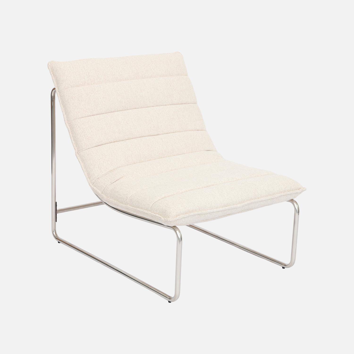 Sillón de tela chenilla con estructura cromada, Silver, Beige, 67x82x76 cm Photo2