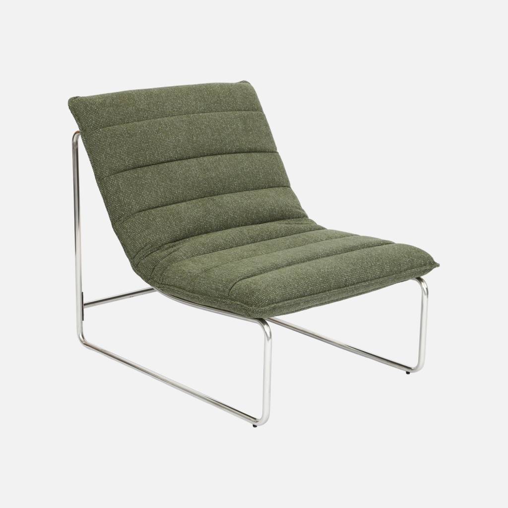 Fauteuil tissu chenille armature chromée vert