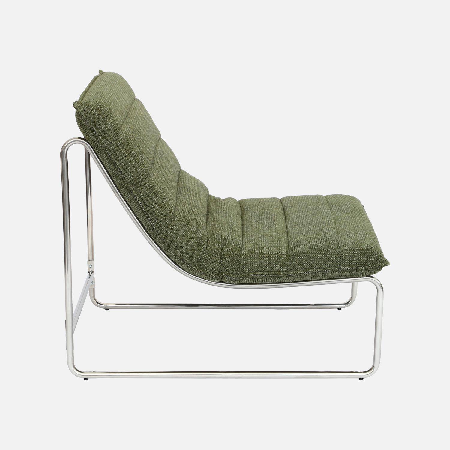 Sillón de tela chenilla con estructura cromada, Silver, Verde, 67x82x76 cm Photo4