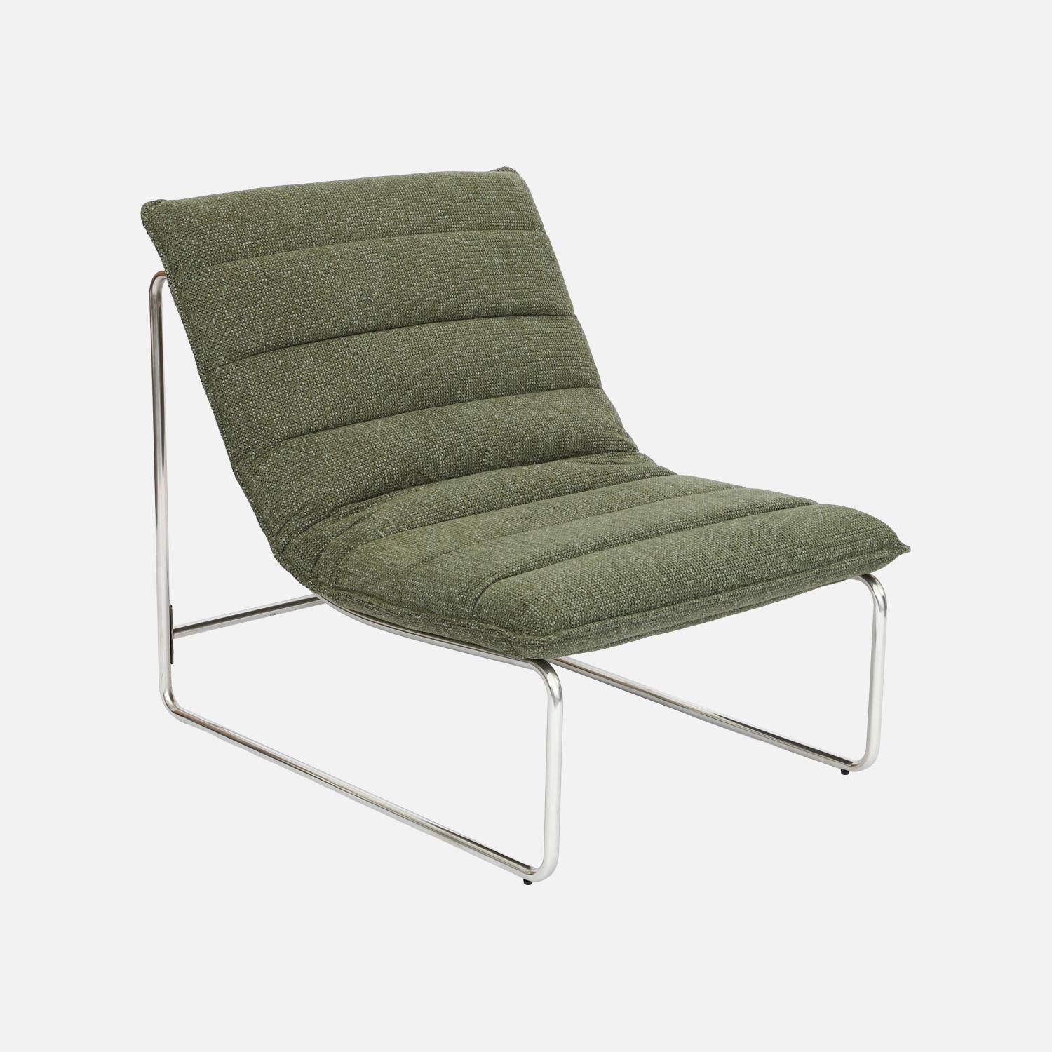 Sillón de tela chenilla con estructura cromada, Silver, Verde, 67x82x76 cm Photo2