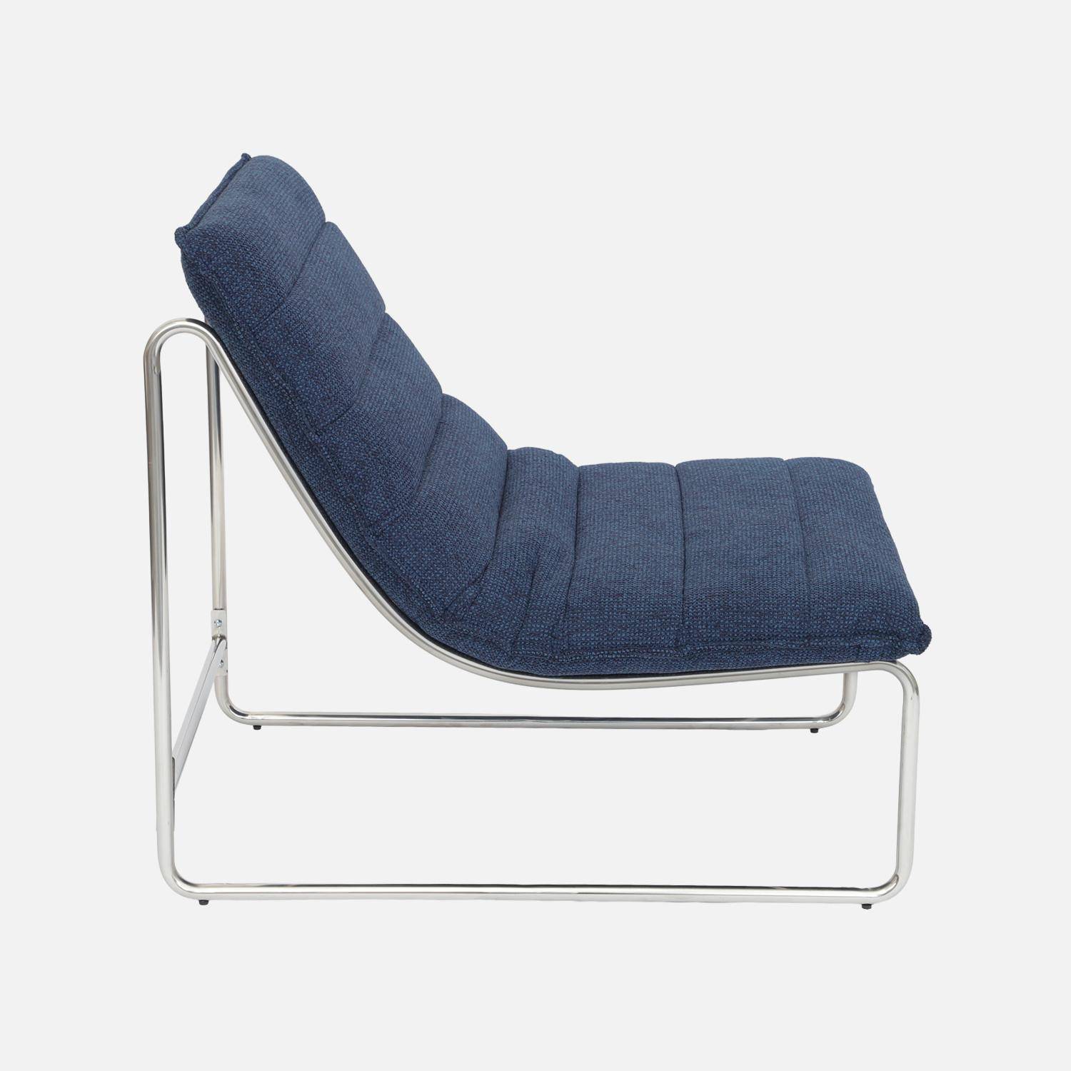 Sillón de tela chenilla con estructura cromada, Silver, Azul, 67x82x76 cm Photo4