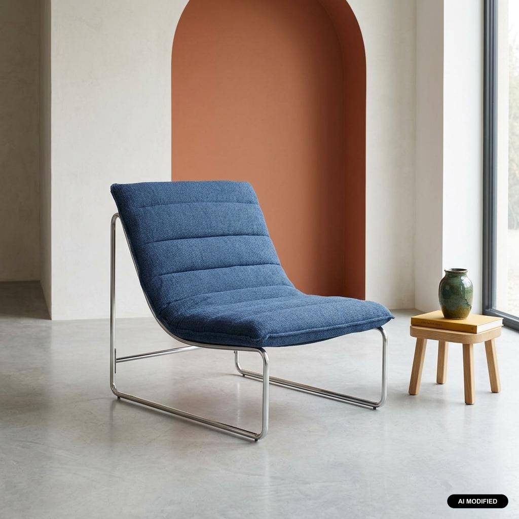 Sillón de tela chenilla con estructura cromada, Silver, Azul, 67x82x76 cm Photo1
