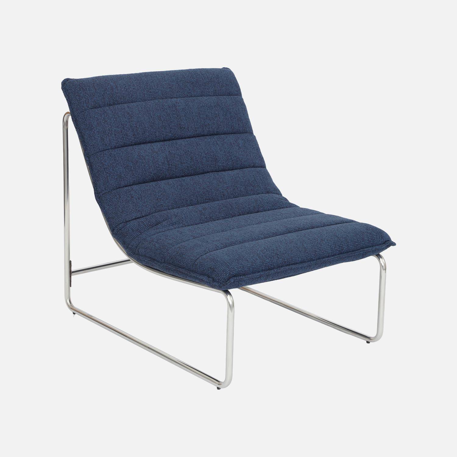 Sillón de tela chenilla con estructura cromada, Silver, Azul, 67x82x76 cm Photo2