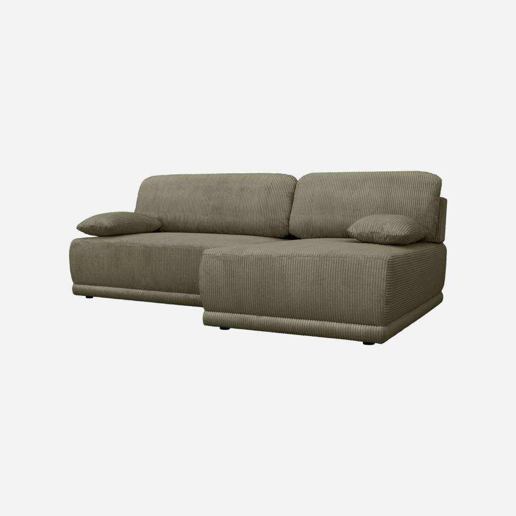 Canapé d'angle droit convertible 3 places velours coffre kaki