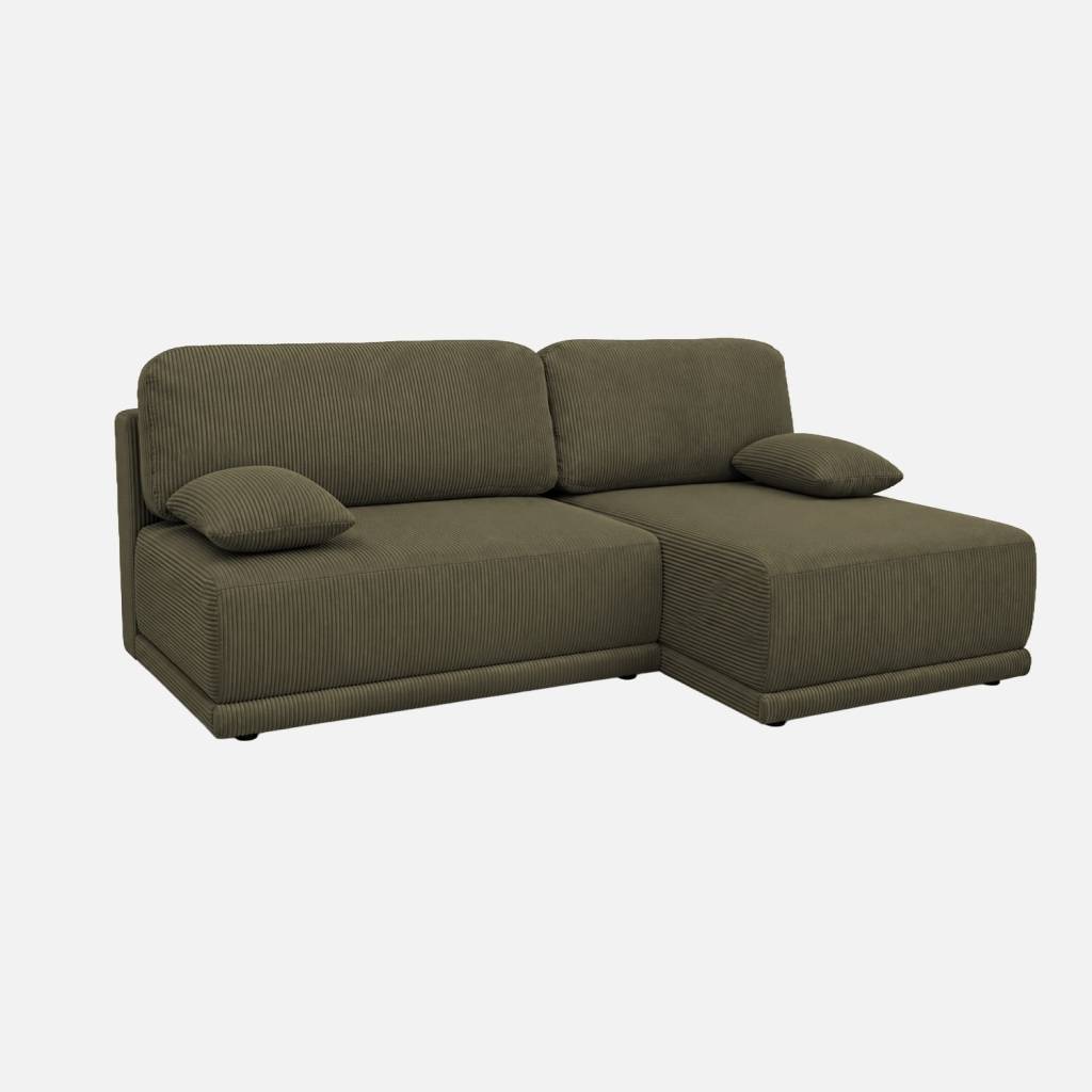 Canapé d'angle droit convertible 3 places velours coffre kaki