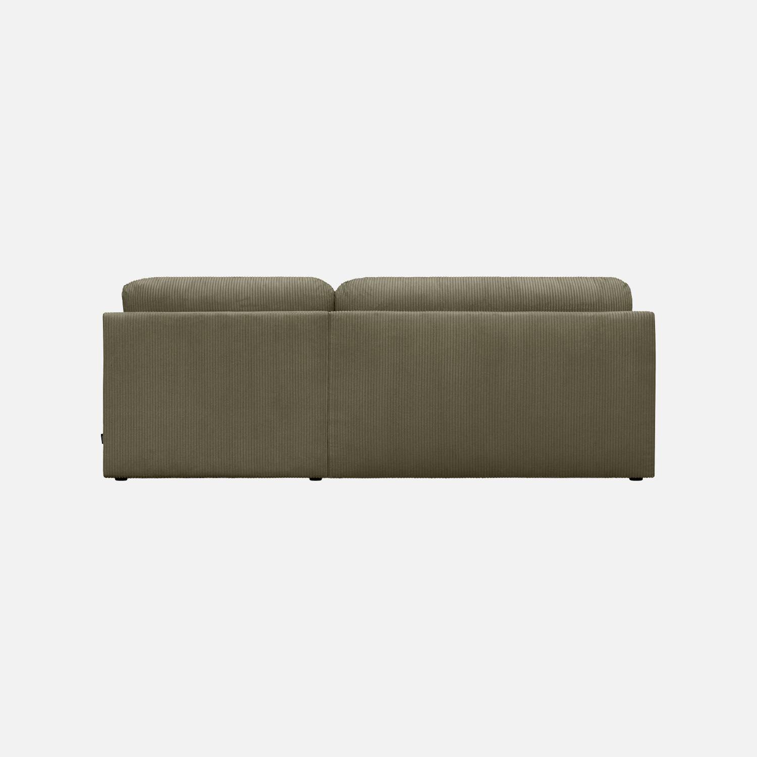 Banquette canapé d'angle droit convertible 3 places velours côtelé avec coffre kaki - Nelson Photo3
