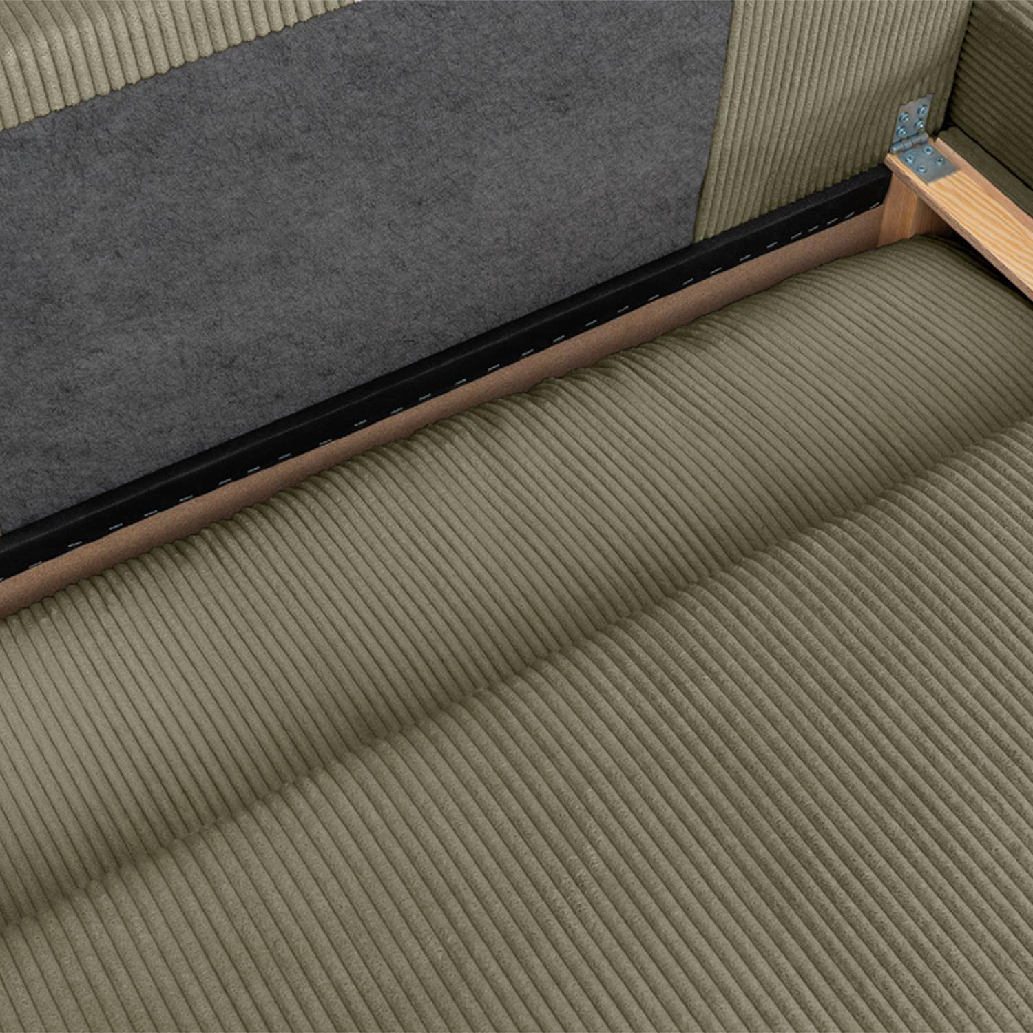 Banquette canapé d'angle droit convertible 3 places velours côtelé avec coffre kaki - Nelson Photo5