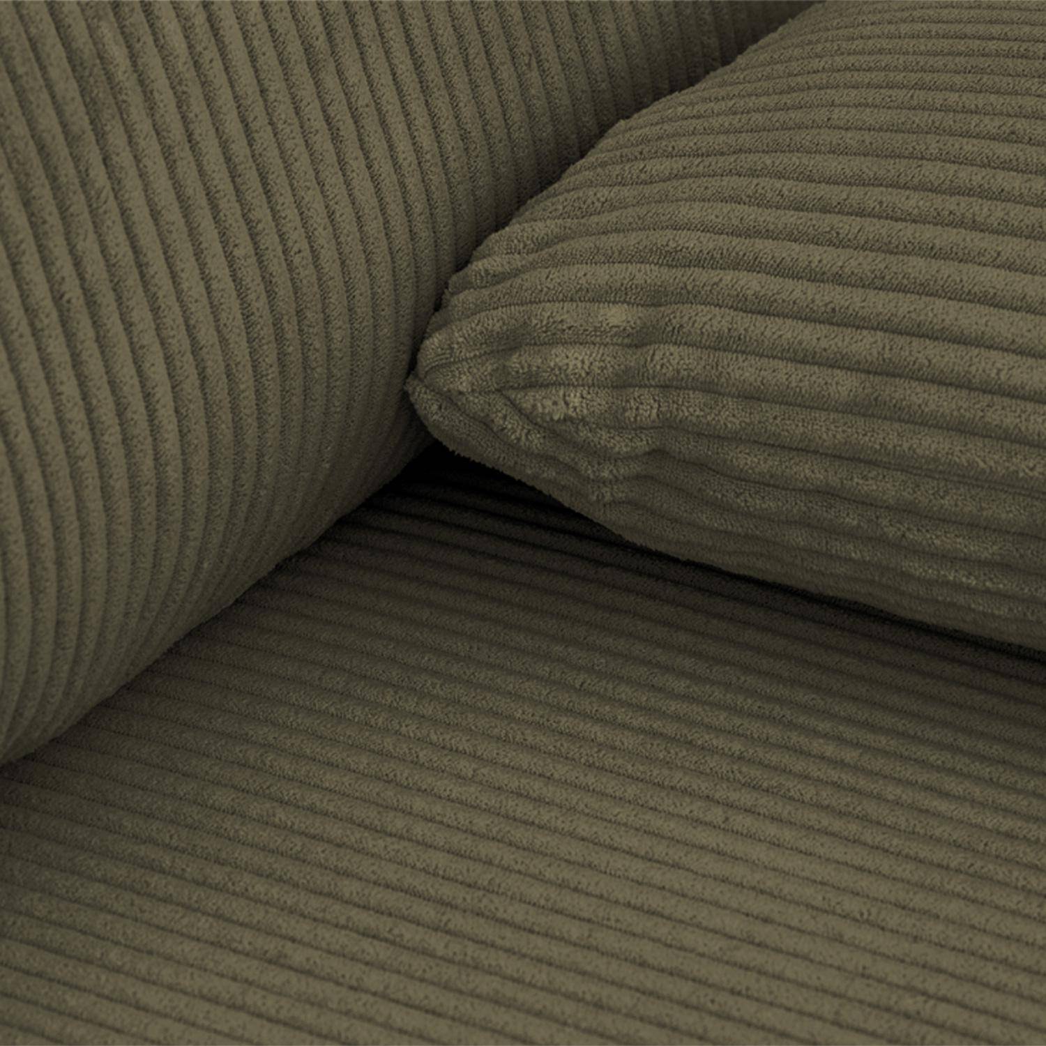 Banquette canapé d'angle droit convertible 3 places velours côtelé avec coffre kaki - Nelson,sweeek,Photo7