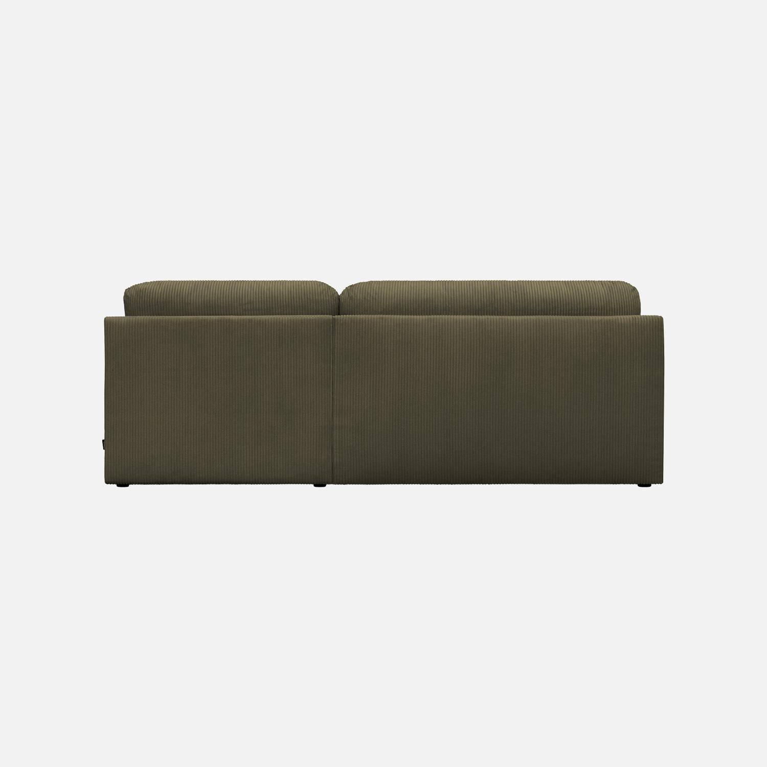 Banquette canapé d'angle droit convertible 3 places velours côtelé avec coffre kaki - Nelson,sweeek,Photo4